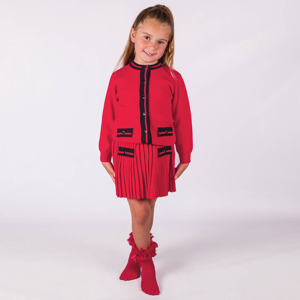 Beau KiD-طقم كارديغان وتنورة محبوك لون أحمر | Childrensalon