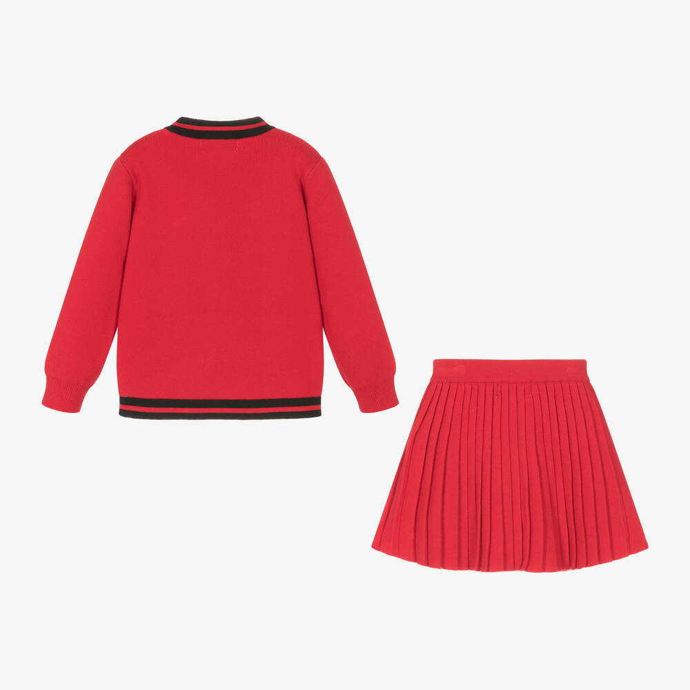 Beau KiD-طقم كارديغان وتنورة محبوك لون أحمر | Childrensalon