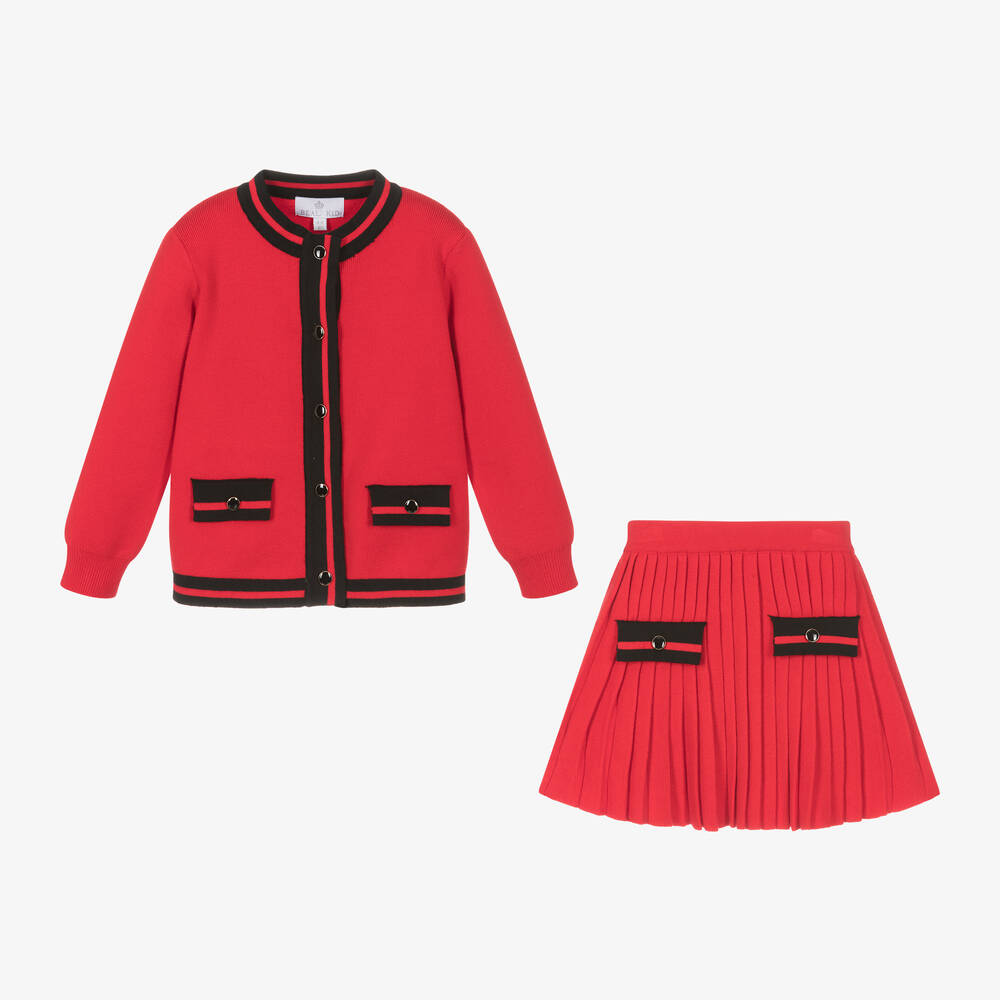 Beau KiD-طقم كارديغان وتنورة محبوك لون أحمر | Childrensalon