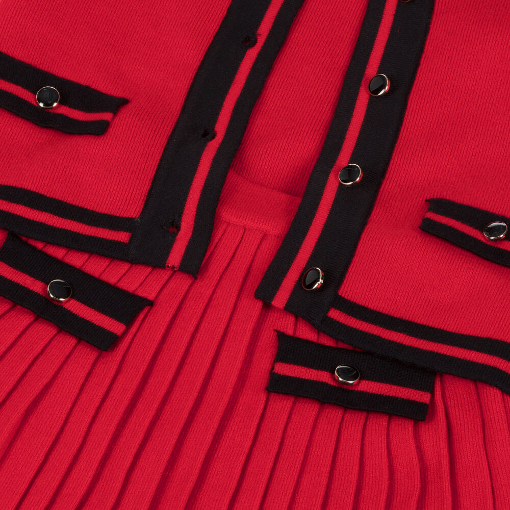 Beau KiD-طقم كارديغان وتنورة محبوك لون أحمر | Childrensalon