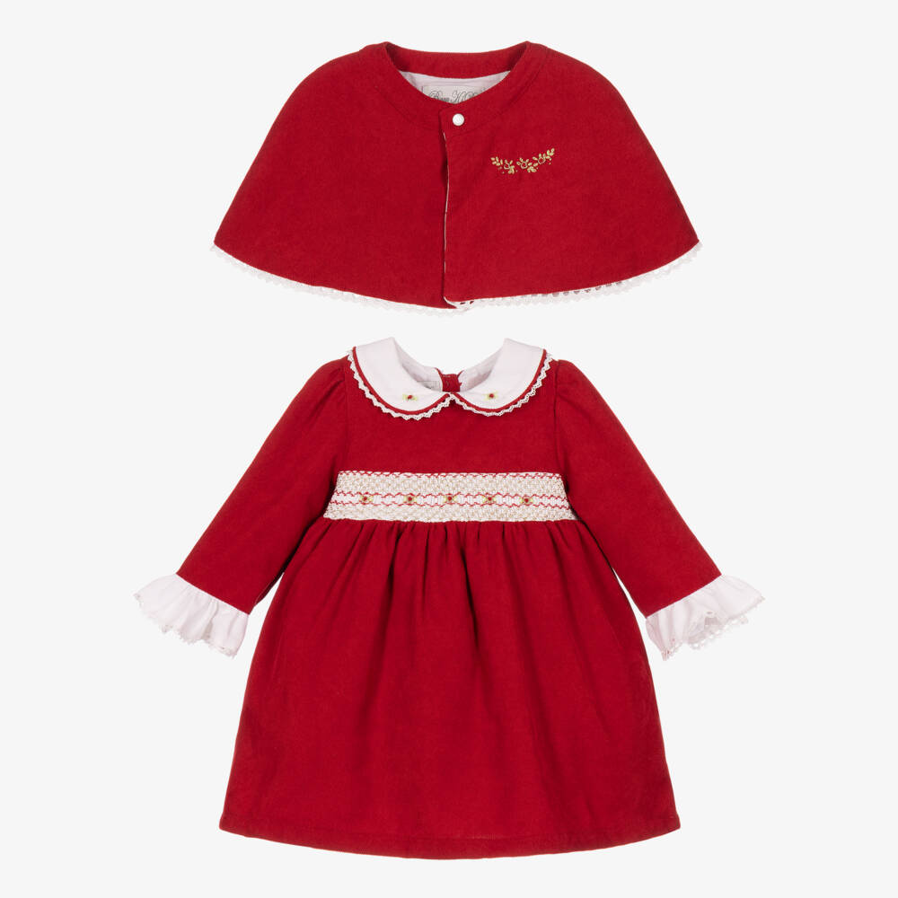 Beau KiD-Girls Red Smocked Dress with Cape | Childrensalon