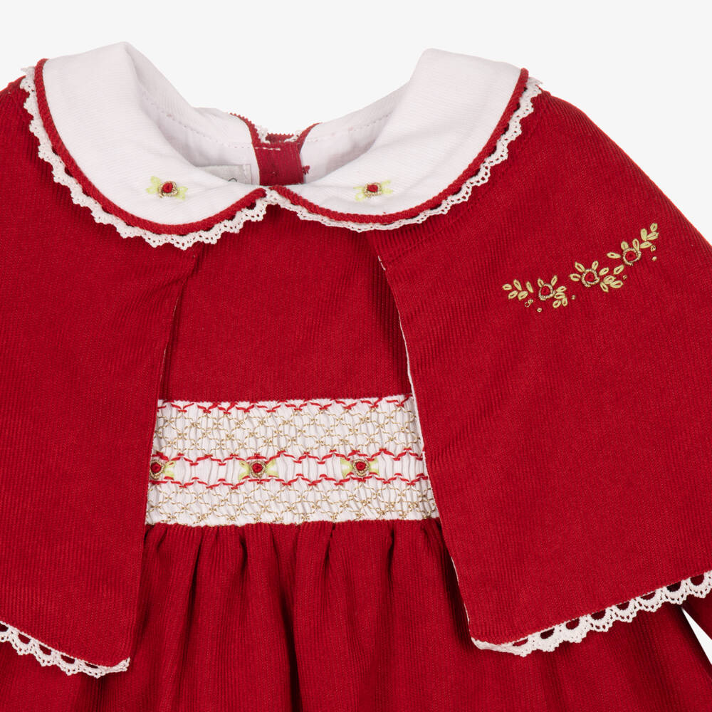 Beau KiD-Girls Red Smocked Dress with Cape | Childrensalon