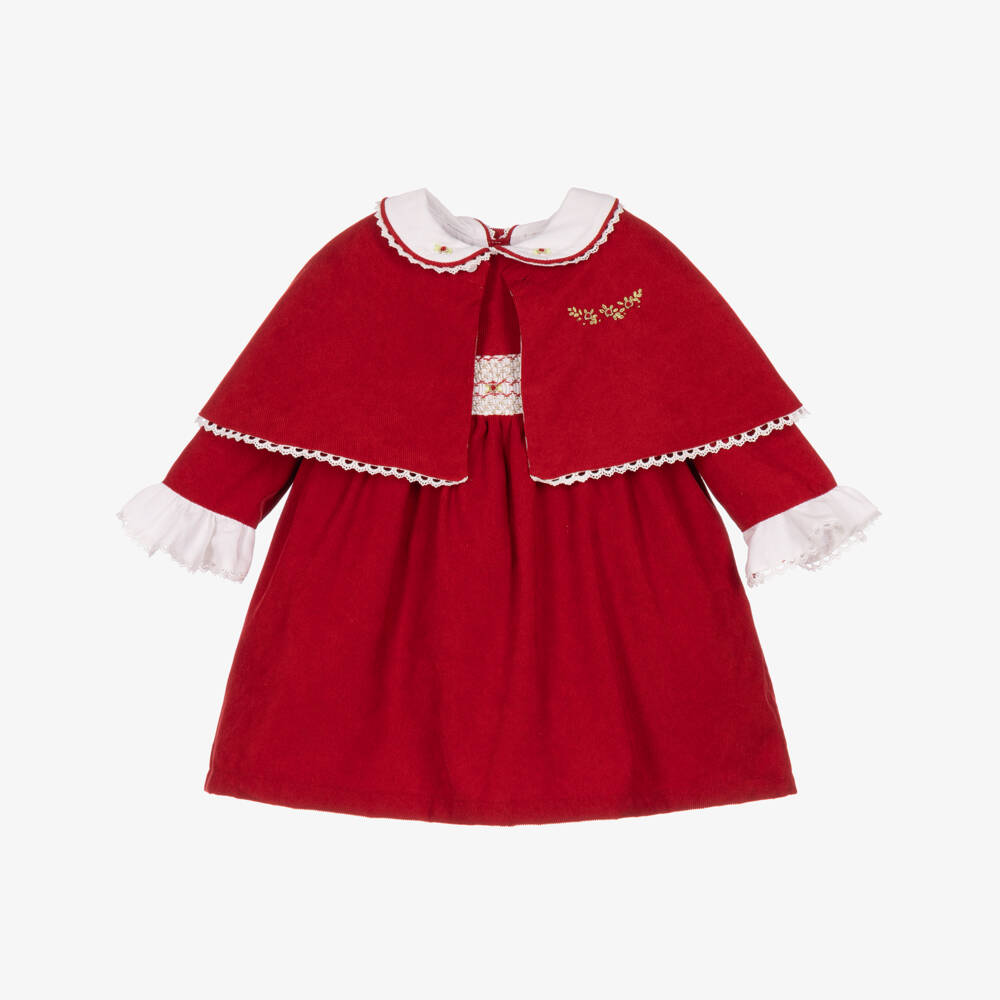 Beau KiD-Girls Red Smocked Dress with Cape | Childrensalon