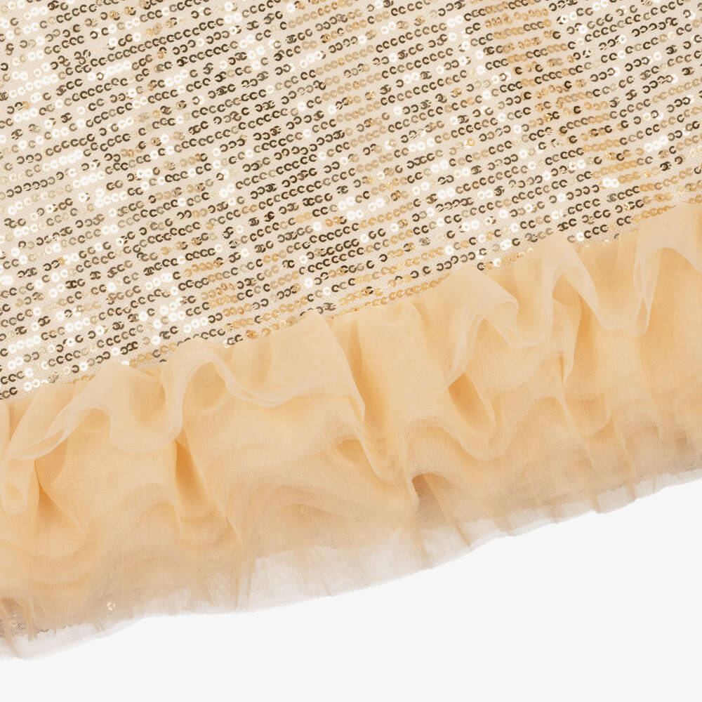 Beau KiD-Girls Rose Gold Sequin Dress with Tulle Hem | Childrensalon