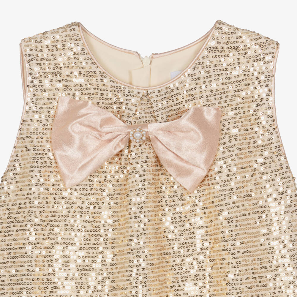 Beau KiD-Girls Rose Gold Sequin Dress with Tulle Hem | Childrensalon