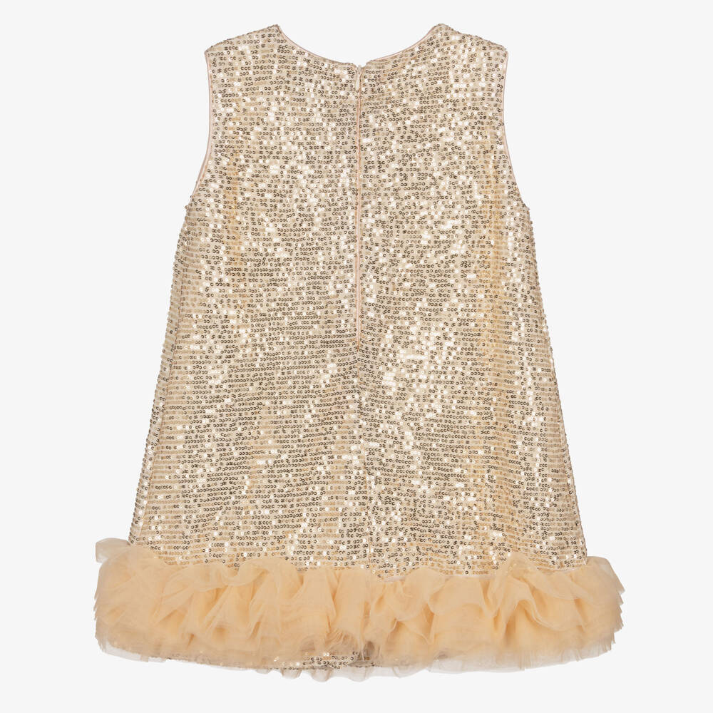 Beau KiD-Girls Rose Gold Sequin Dress with Tulle Hem | Childrensalon