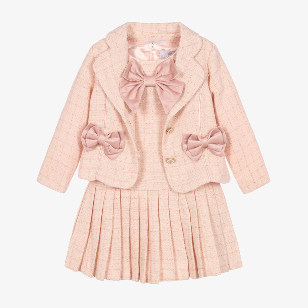 Beau KiD-Girls Shimmery Pink Tweed Jacket & Dress Set | Childrensalon