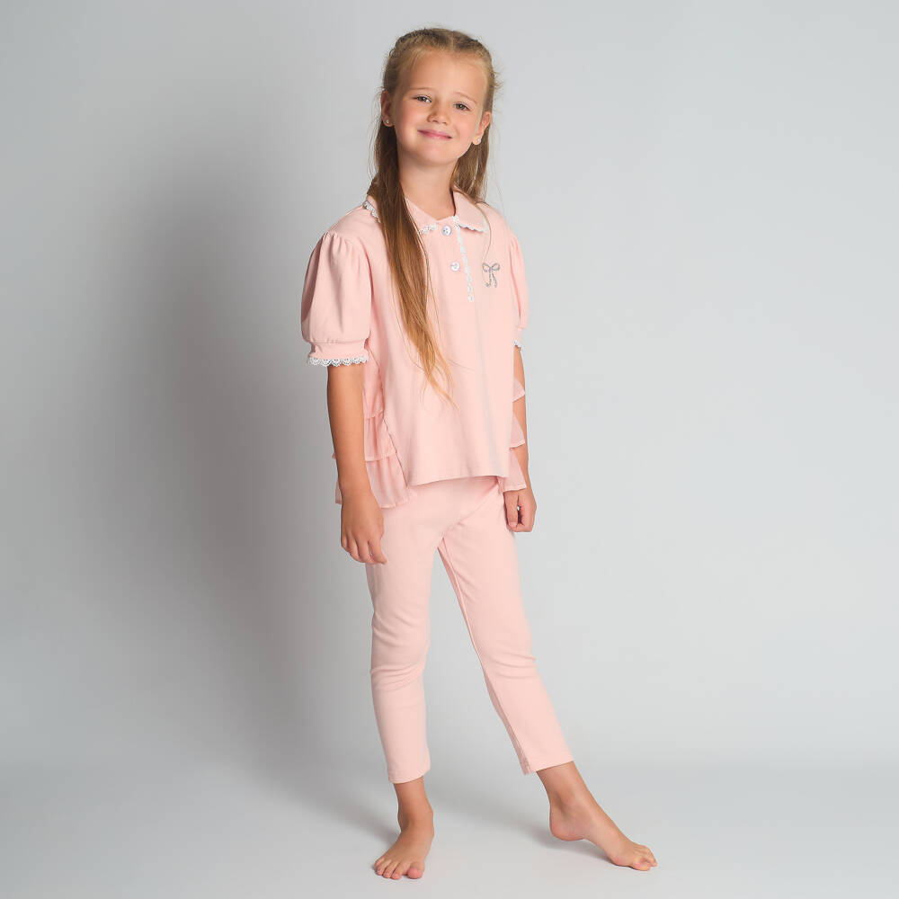 Beau KiD-Girls Sparkly Pale Pink Cotton Leggings Set with Glittery Bow | Childrensalon