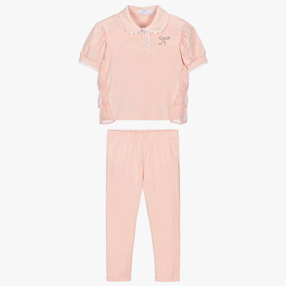 Beau KiD-Girls Sparkly Pale Pink Cotton Leggings Set with Glittery Bow | Childrensalon