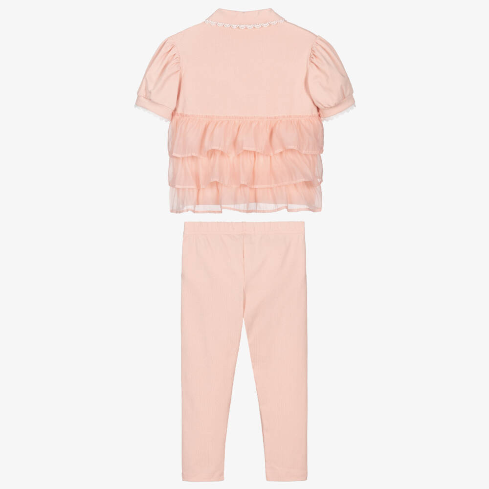 Beau KiD-Girls Sparkly Pale Pink Cotton Leggings Set with Glittery Bow | Childrensalon