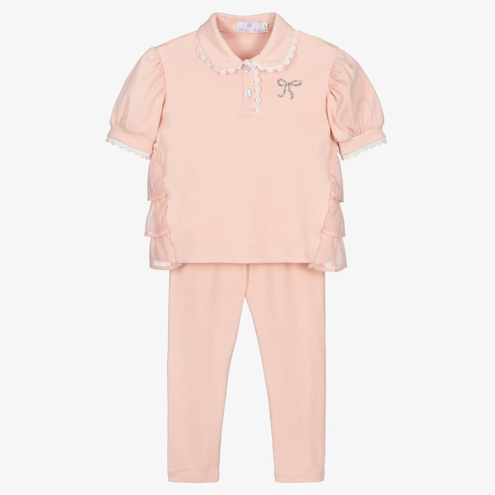 Beau KiD-طقم ليقنز قطن لون زهري لامع للبنات | Childrensalon