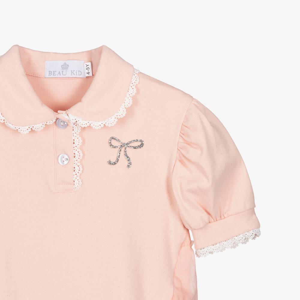 Beau KiD-Girls Sparkly Pale Pink Cotton Leggings Set with Glittery Bow | Childrensalon