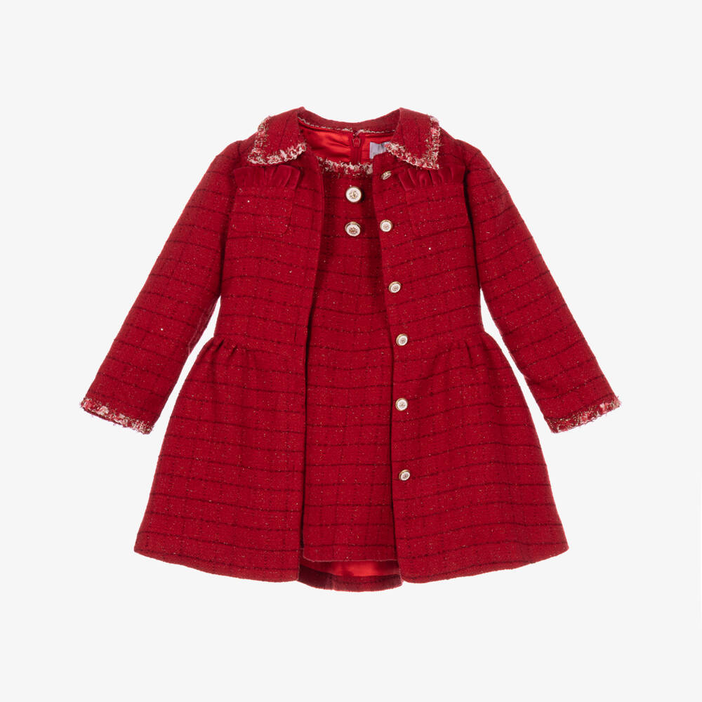 Beau KiD-Girls Sparkly Red Tweed Dress & Coat Set | Childrensalon
