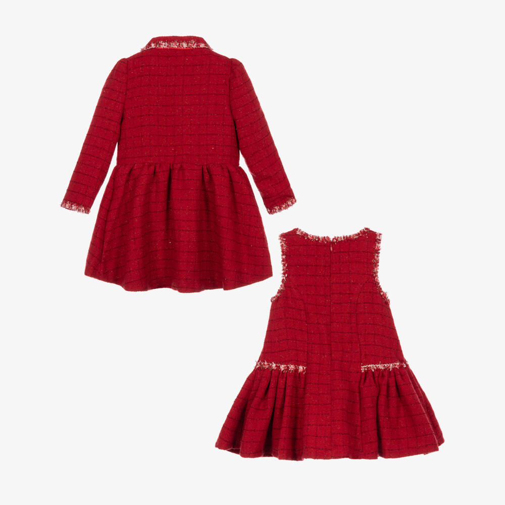 Beau KiD-Girls Sparkly Red Tweed Dress & Coat Set | Childrensalon