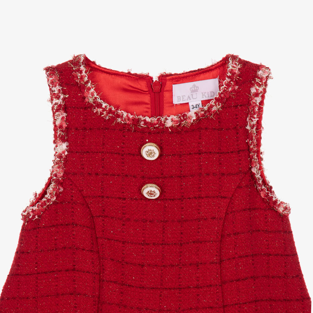 Beau KiD-Girls Sparkly Red Tweed Dress & Coat Set | Childrensalon