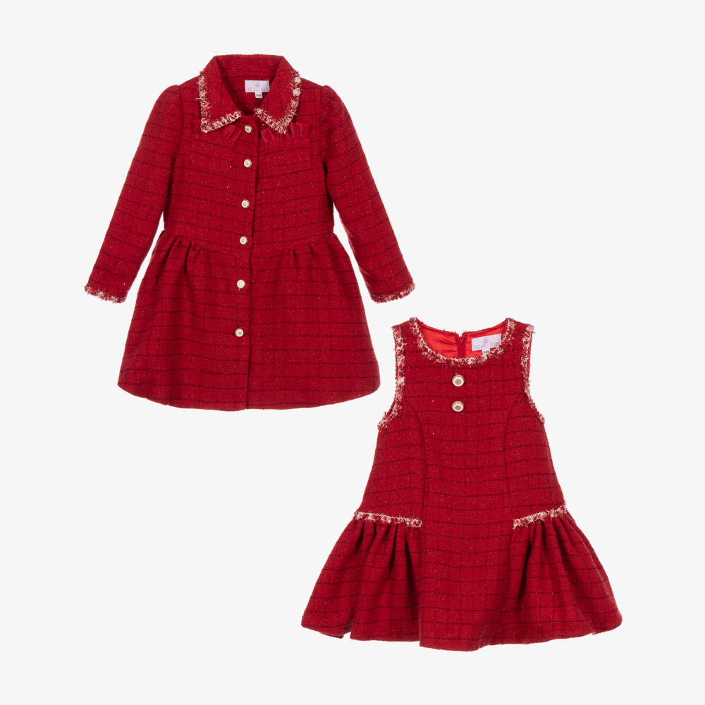 Beau KiD-Girls Sparkly Red Tweed Dress & Coat Set | Childrensalon