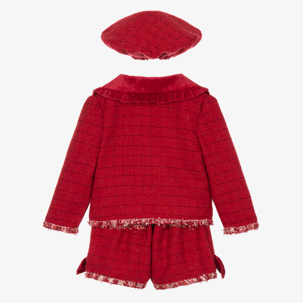 Beau KiD-Girls Sparkly Red Tweed Shorts Set with Hat | Childrensalon