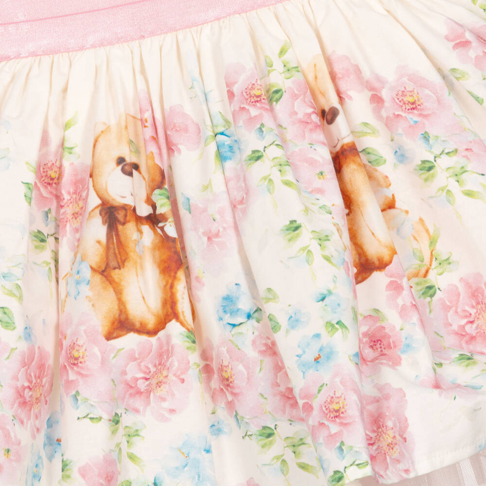 Beau KiD-Girls White Cotton Teddy & Flowers Skirt Set | Childrensalon