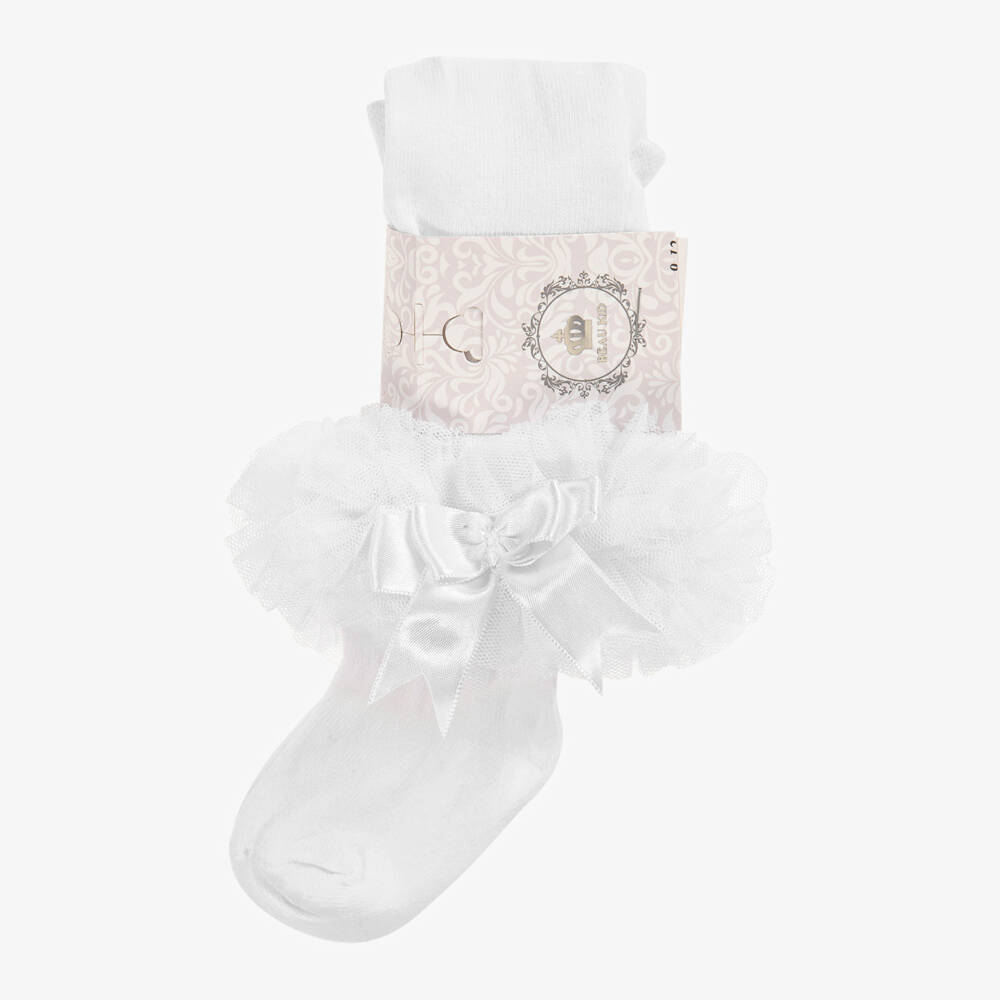 Beau KiD-Белые хлопковые колготки для девочек | Childrensalon
