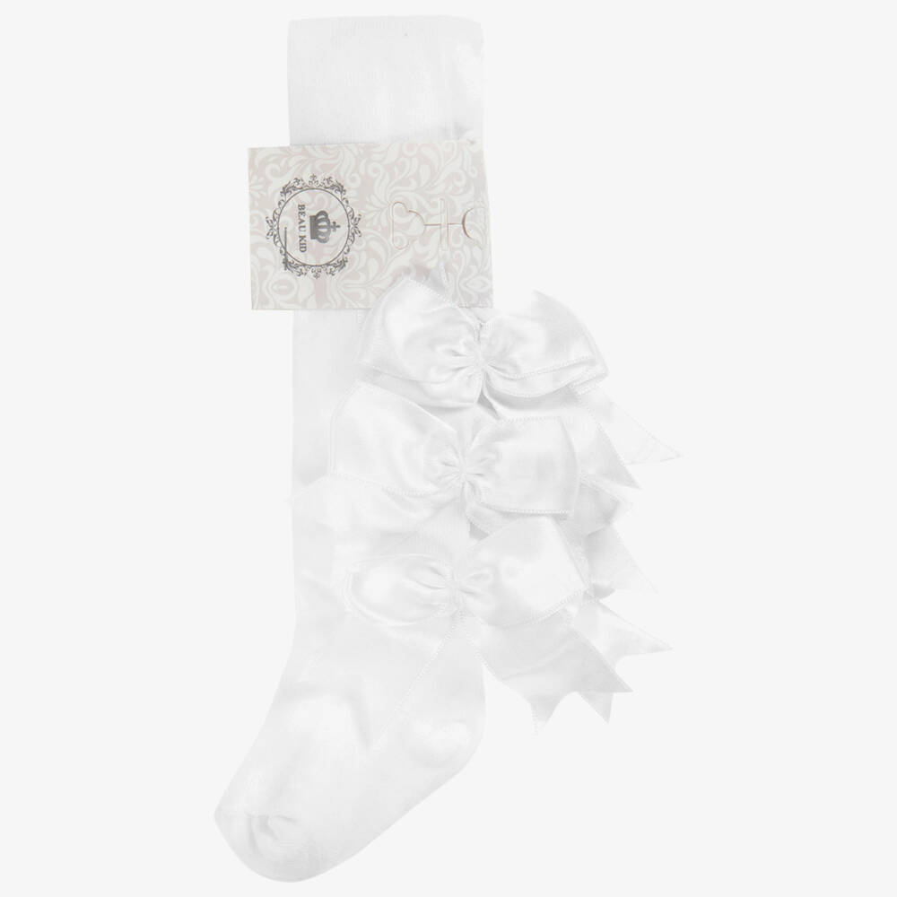 Beau KiD-Белые хлопковые колготки для девочек | Childrensalon