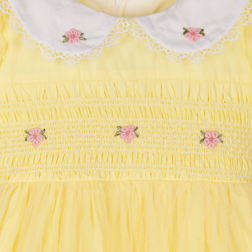 Beau KiD-فستان بياقة بيتر بان قطن لون أصفر | Childrensalon