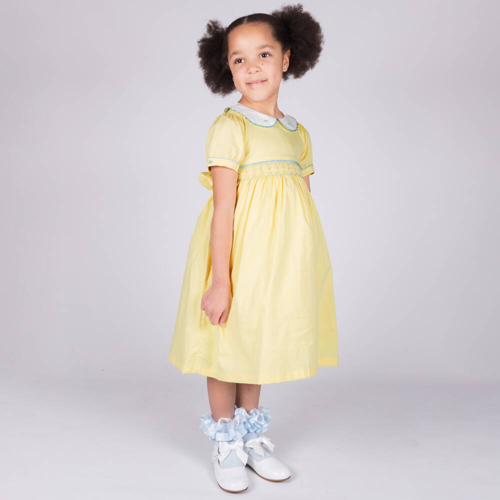 Beau KiD-Girls Yellow Cotton Smocked Dress | Childrensalon