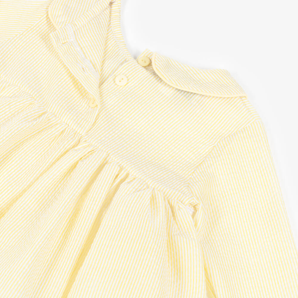 Beau KiD-Girls Yellow Seersucker Pyjamas with Lace Trims | Childrensalon