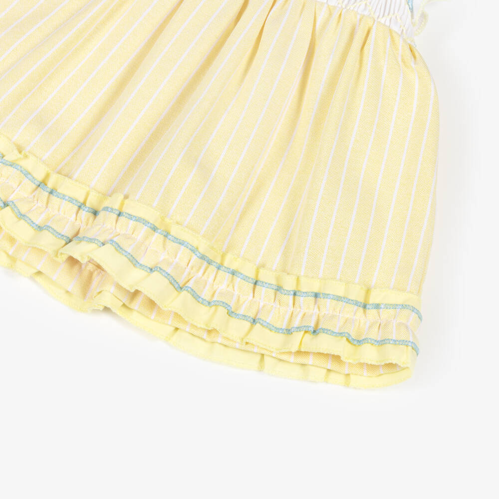 Beau KiD-Girls Yellow Striped Cotton Bloomer Shorts Set with Smocking | Childrensalon