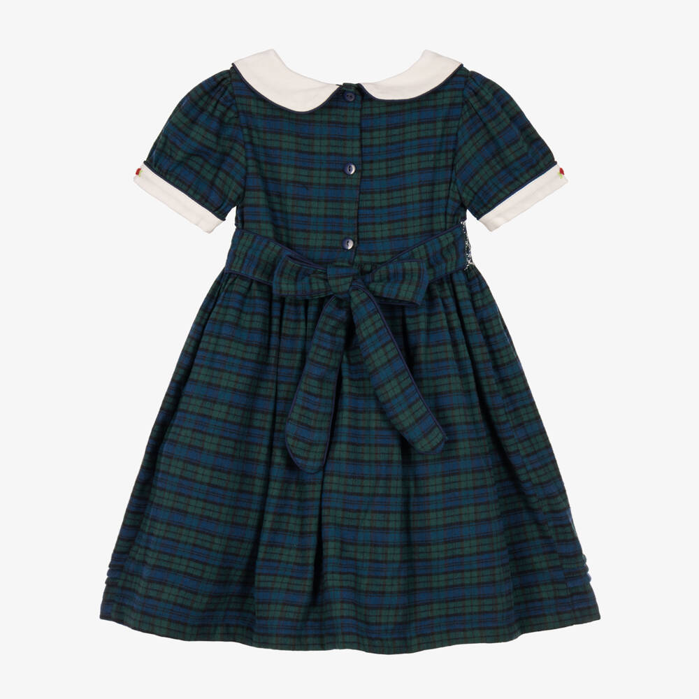 Beau KiD-Green Tartan Dress for Girls with Bullion Roses | Childrensalon