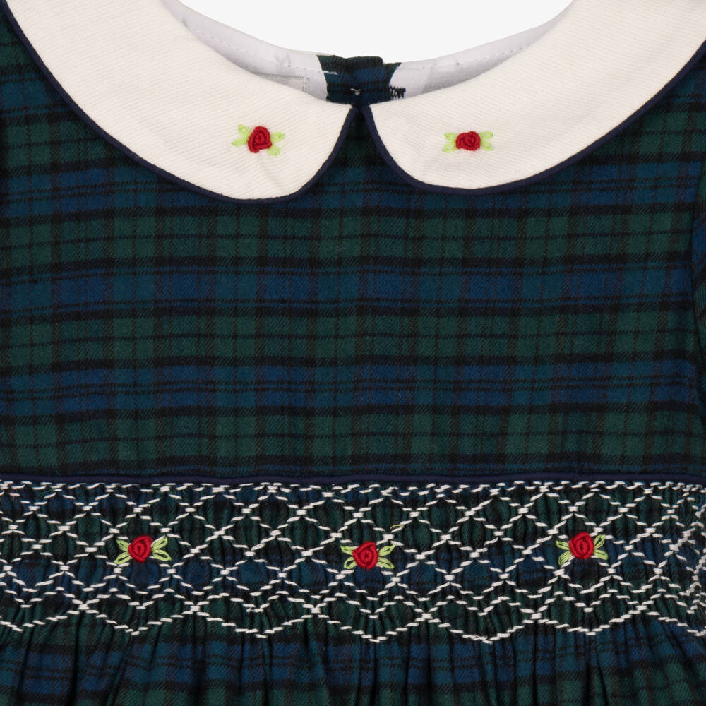 Beau KiD-Green Tartan Dress for Girls with Bullion Roses | Childrensalon