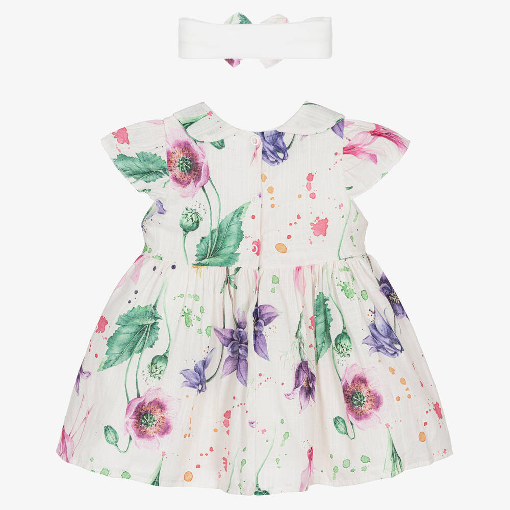 Beau KiD-Кремовый комплект с хлопковым платьем в цветочек | Childrensalon