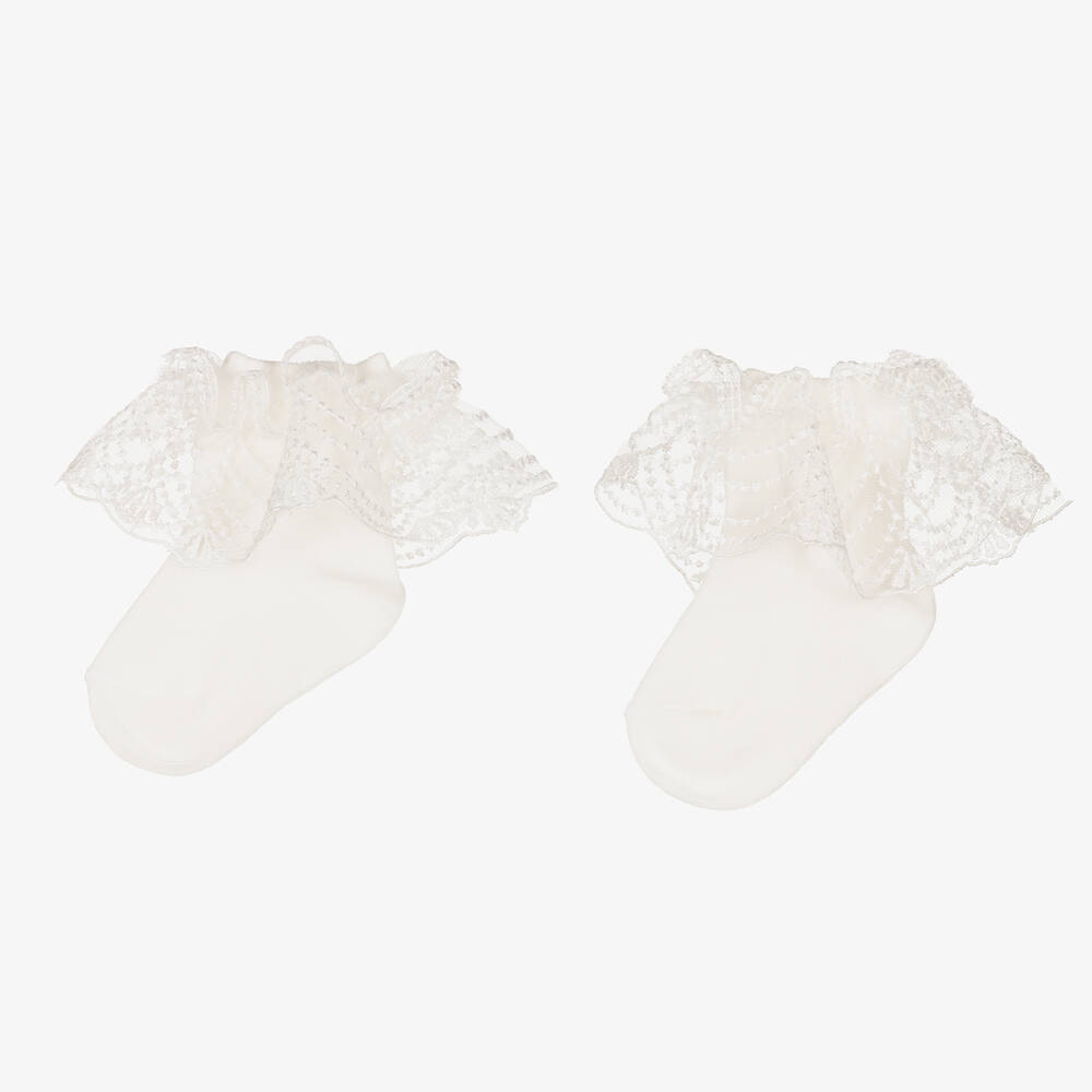 Beau KiD-Ivory Lace Ruffle Socks | Childrensalon