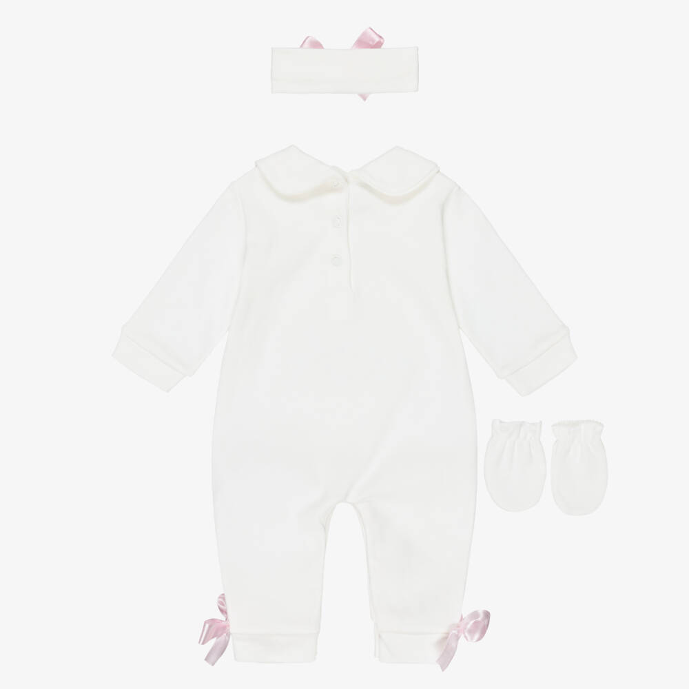Beau KiD-Ivory Swan Print Cotton Babysuit Set | Childrensalon