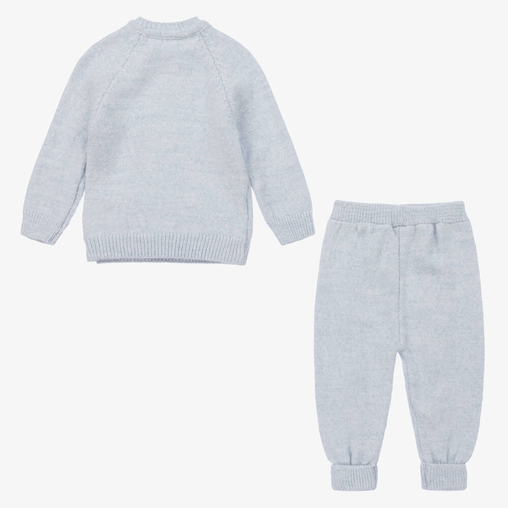 Beau KiD-Pale Blue Knitted Baby Trouser Set | Childrensalon