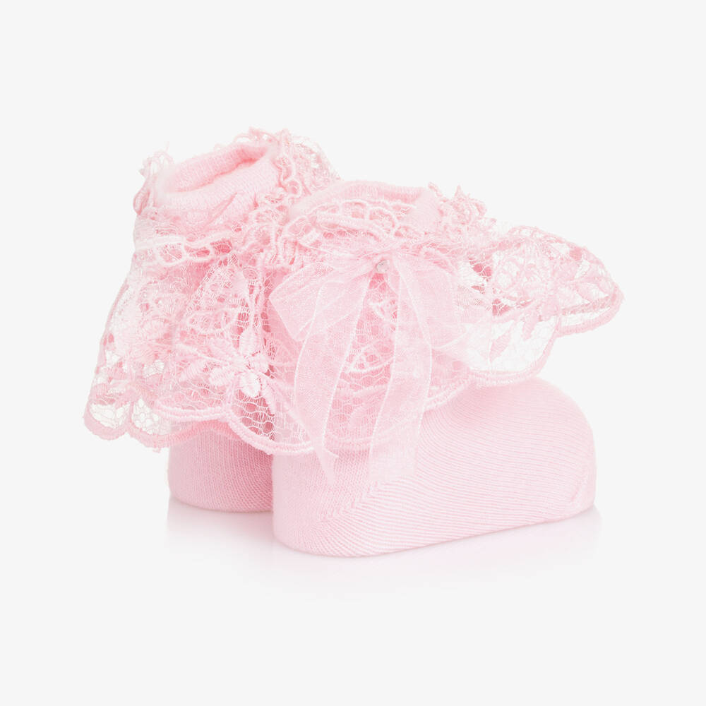 Beau KiD-Pink Cotton & Lace Socks  | Childrensalon