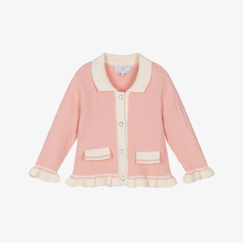 Beau KiD-طقم تنورة محبوك مزين بفيونكة ساتان لون زهري وعاجي | Childrensalon