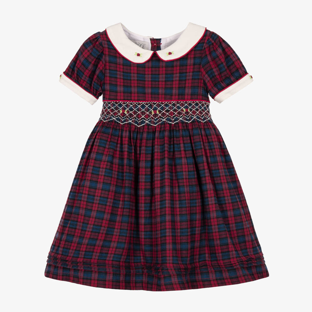 Beau KiD-Red Tartan Dress for Girls with Bullion Roses | Childrensalon