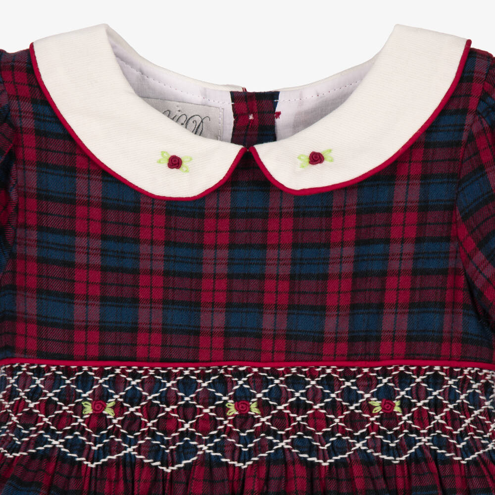 Beau KiD-Red Tartan Dress for Girls with Bullion Roses | Childrensalon