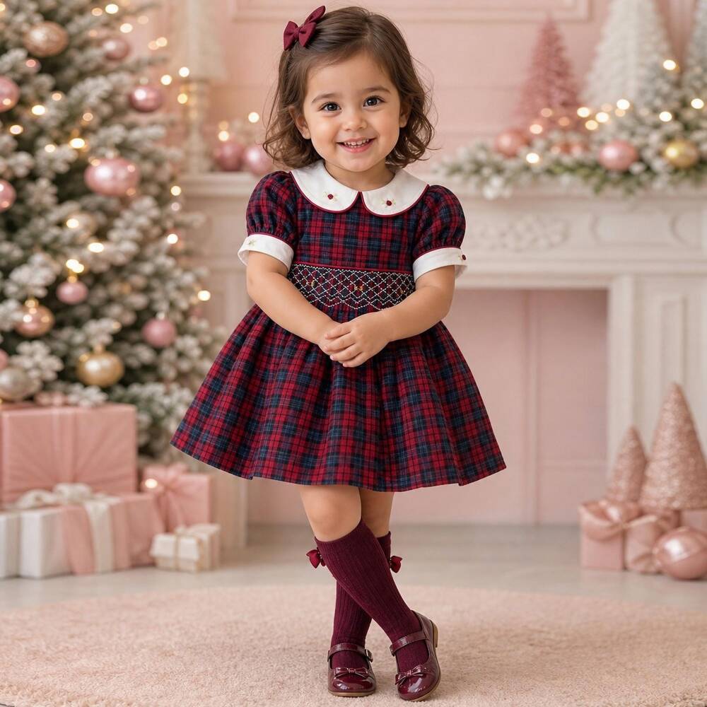Beau KiD-Red Tartan Dress for Girls with Bullion Roses | Childrensalon
