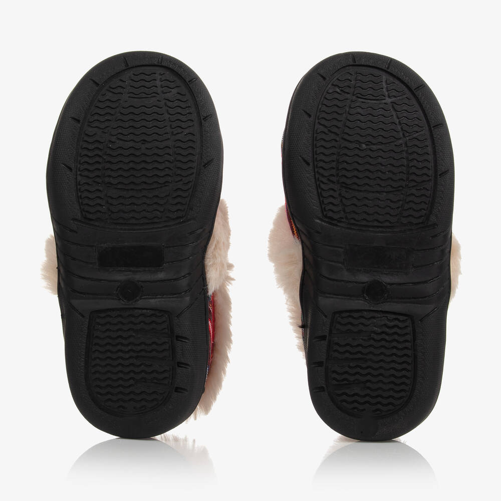 Beau KiD-سليبرز تويل وفرو صناعي تارتان لون أحمر | Childrensalon