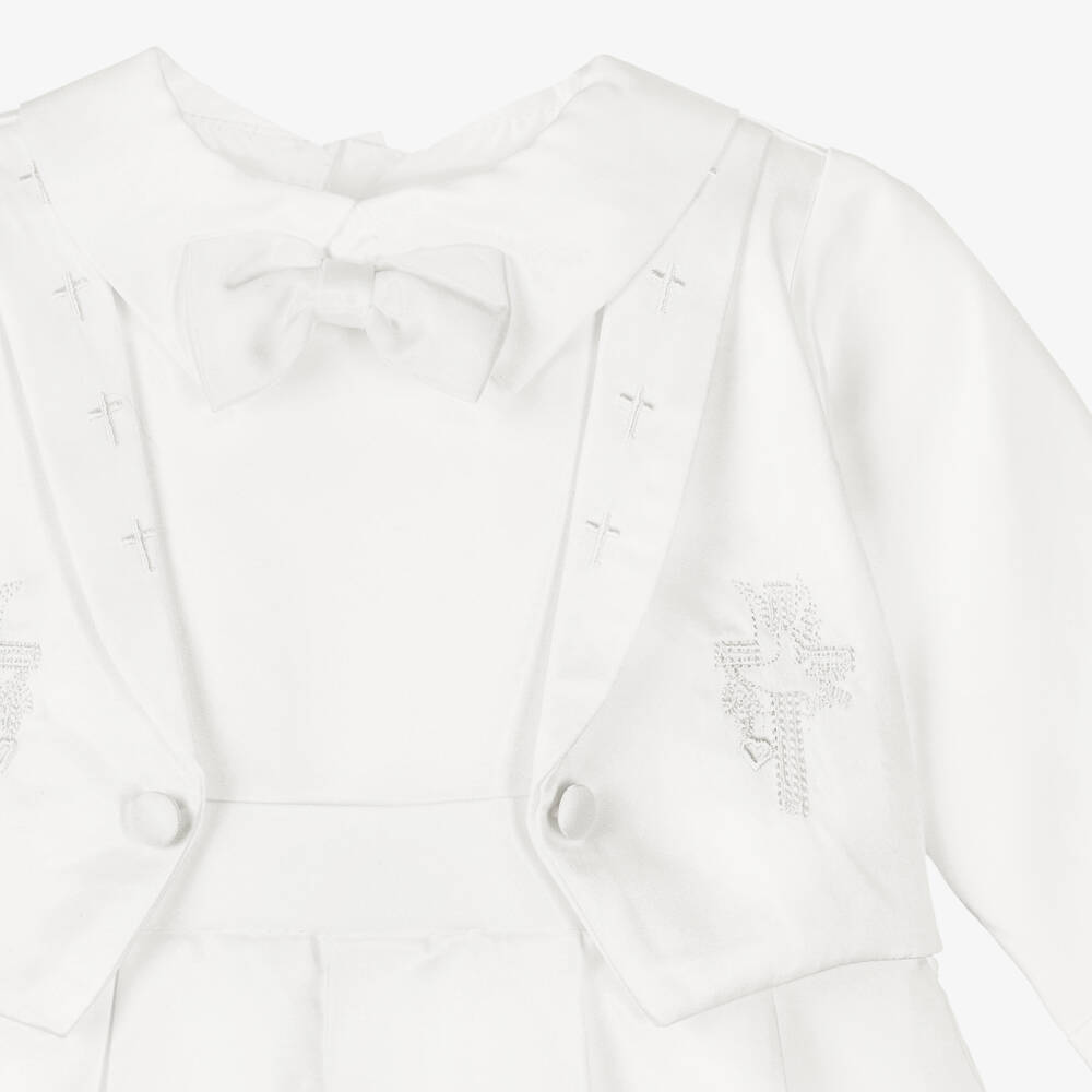 Beau KiD-Белый крестильный песочник и шапочка из атласа | Childrensalon