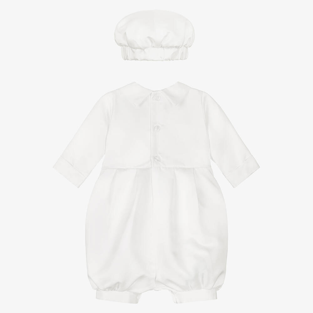 Beau KiD-Белый крестильный песочник и шапочка из атласа | Childrensalon