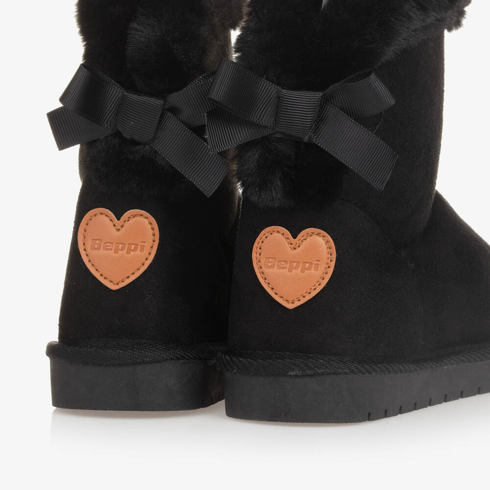 Beppi-Girls Black Faux Fur Lined Boots | Childrensalon
