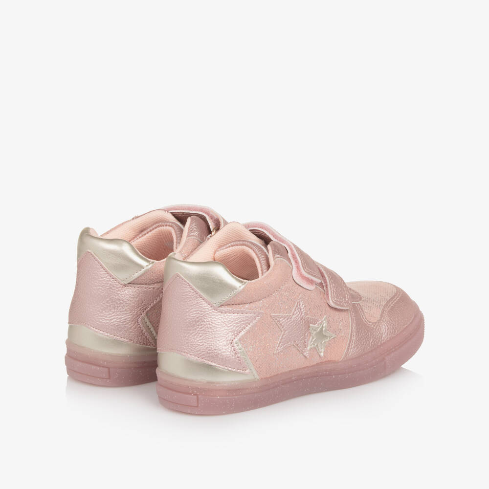 Beppi-Girls Glittery Pink Faux Leather Velcro Trainers | Childrensalon