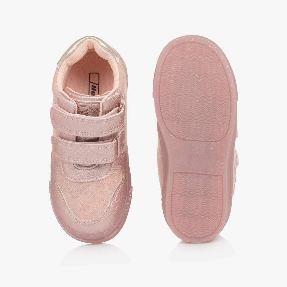 Beppi-Girls Glittery Pink Faux Leather Velcro Trainers | Childrensalon