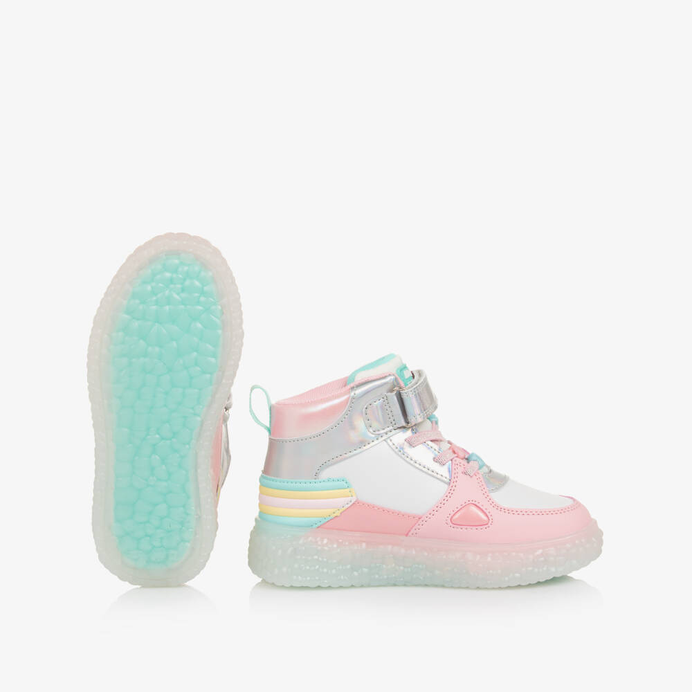 Beppi-Girls Light-Up Pink & White High-Top Trainers | Childrensalon