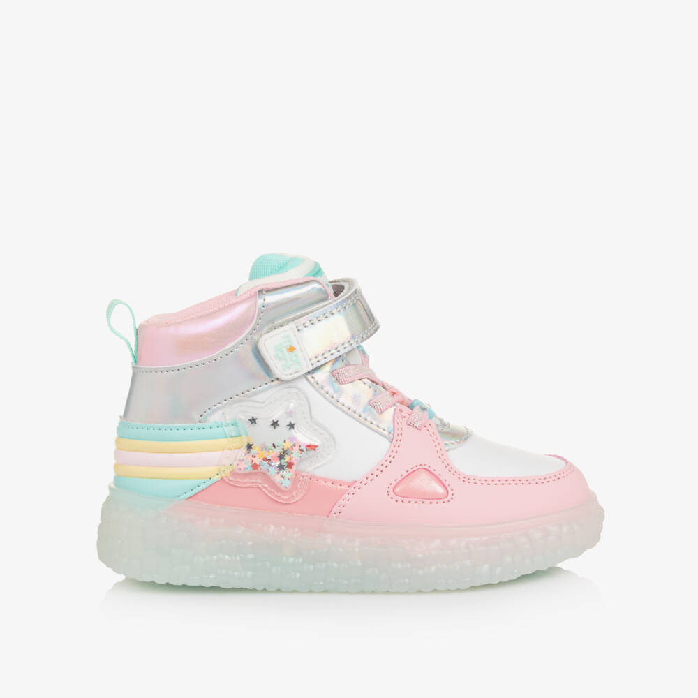Beppi-Girls Light-Up Pink & White High-Top Trainers | Childrensalon