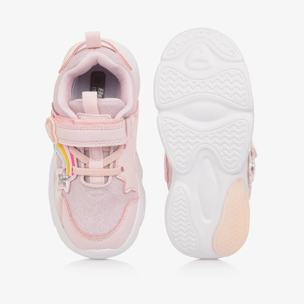 Beppi-Girls Pink Mesh Rainbow Light-Up Trainers | Childrensalon