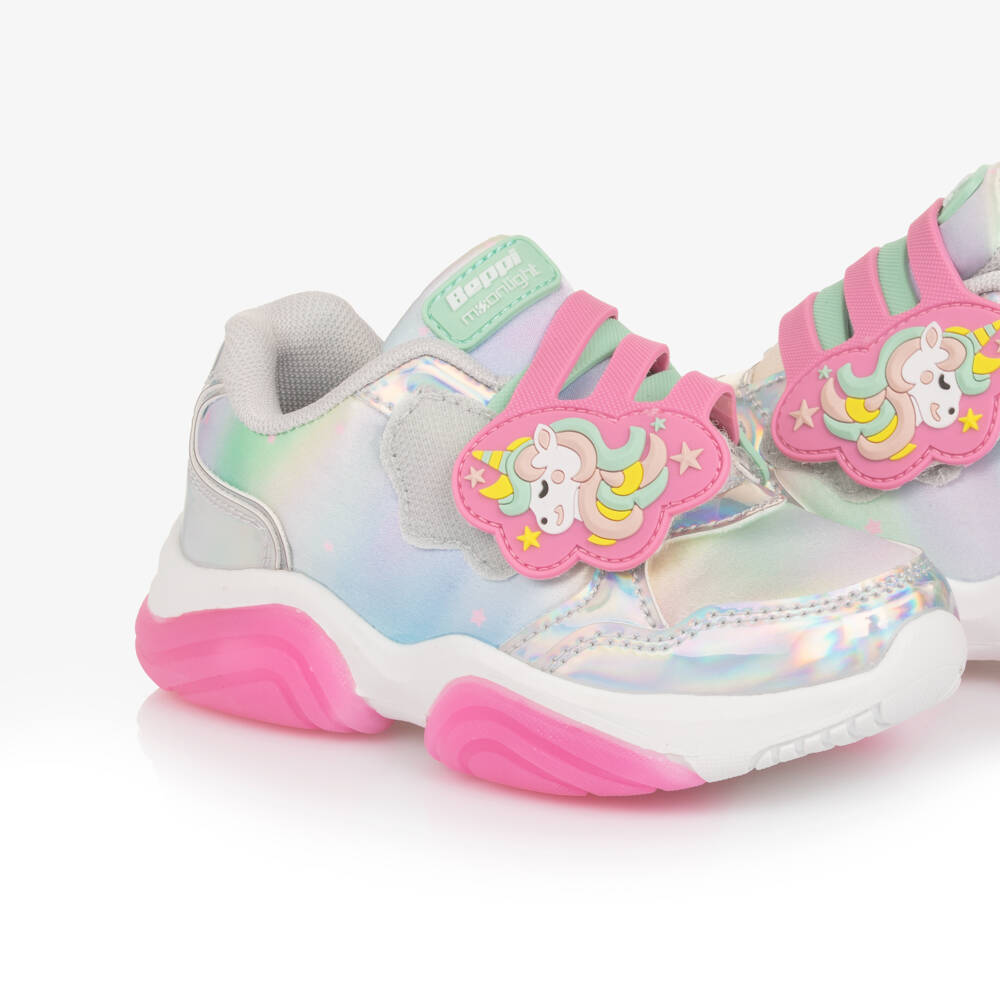 Beppi-Girls Silver Light-Up Unicorn Trainers | Childrensalon