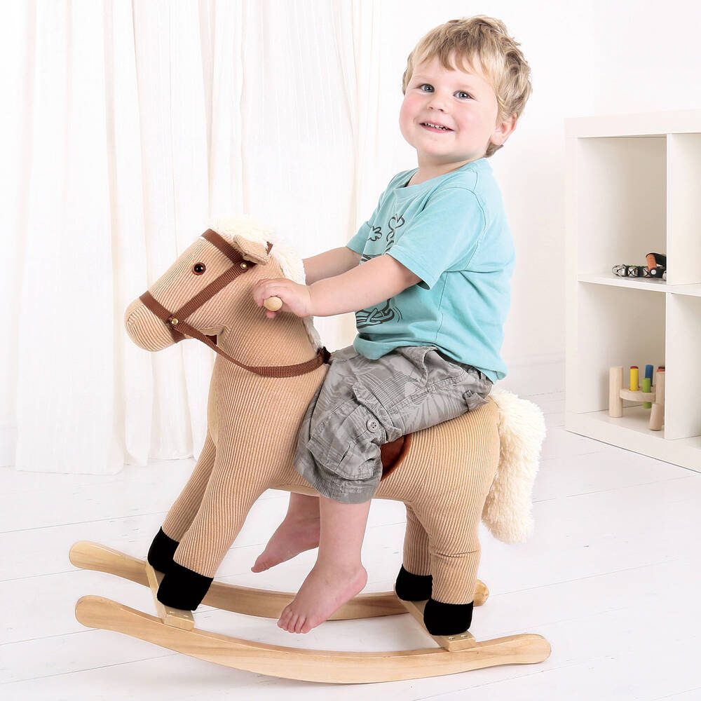 Bigjigs-Beige Corduroy Rocking Horse (65cm) | Childrensalon